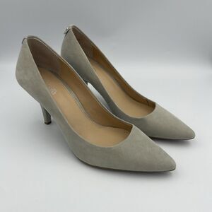 Michael Kors Dorothy Flex Pump Heels Size 7.5 Grey Suede Slip On Pointy Toe Shoe